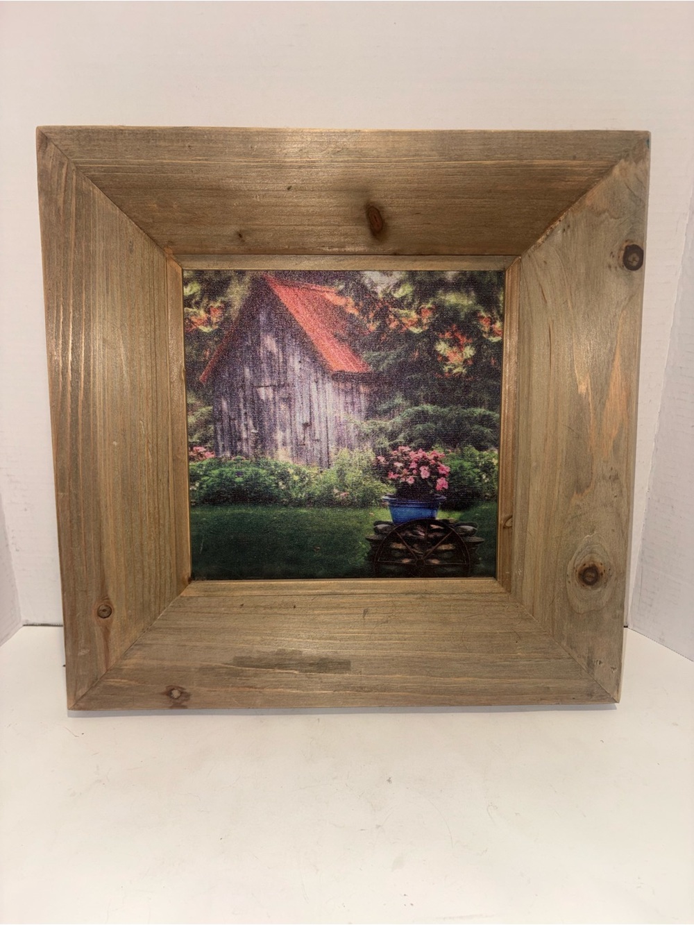 Rustic Wooden Frame Wall Art with Barn Scene - Brown 16.5”x16.5”